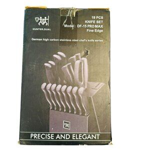 hunter dual Knife Set, 19 Piece Kitchen Set with Block and Sharpener black